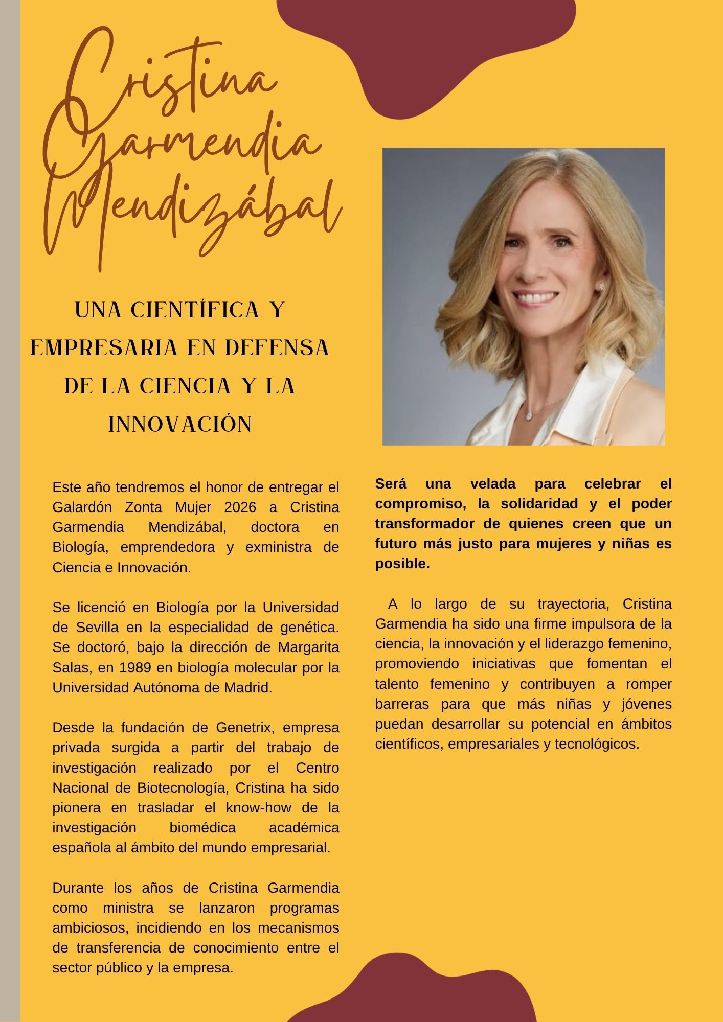 Presentación de Cristina Garmendia Mendizábal, galardonada Zonta Mujer 2026