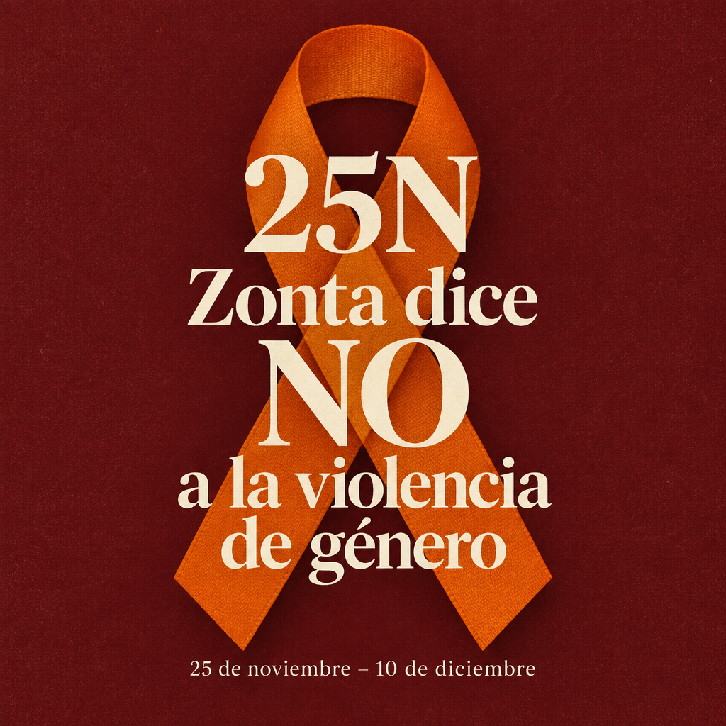 Cinta naranja con el lema 25N, Zonta dice NO a la violencia de género, del 25 de noviembre al 10 de diciembre